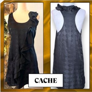 Cache, Silk Blend Racer-Back Dress, Black, Patterned,Excellent Condition, Size 6